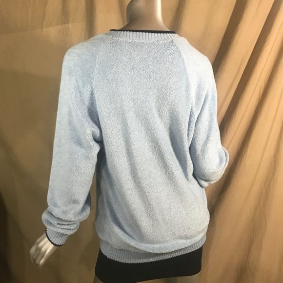 Charming Forge Vintage USA Large Blue V Neck Sweater Ribbed Cuffs and Hem Pullov - Picture 7 of 16